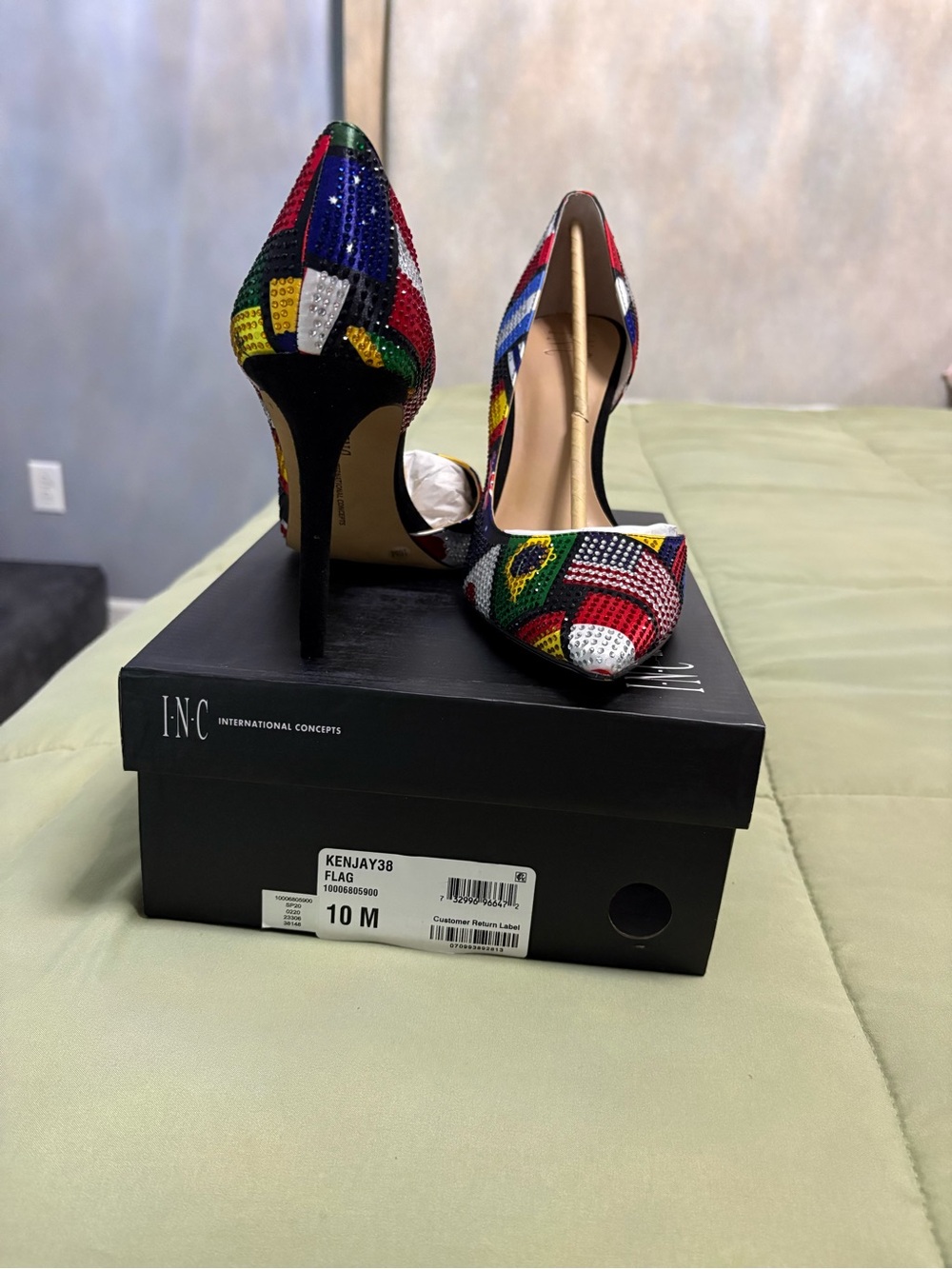 INC Kenjay Flag Rhinestone d’Orsay Heels Pumps Size 10 NEW